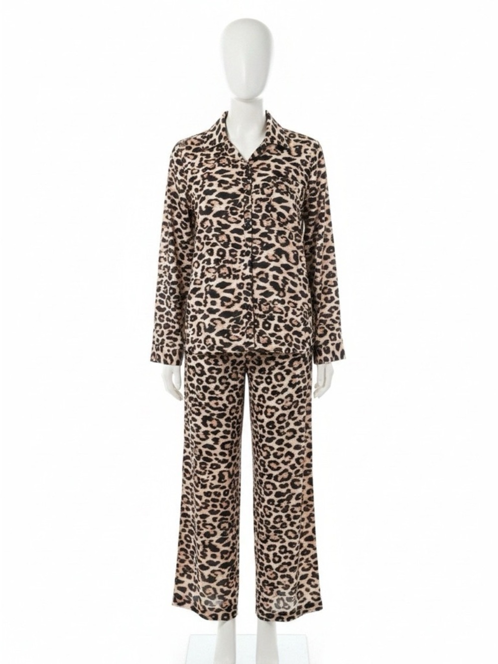 Leopard Print Everyday Pant Set - Beige and Black